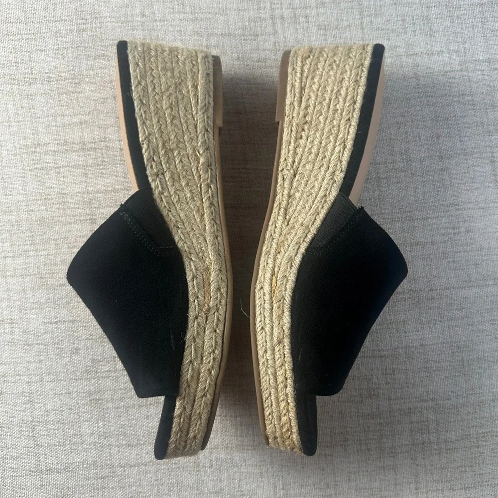 New Day Black Espadrille Wedge Slide Sandals Women's Size 9 Faux Suede